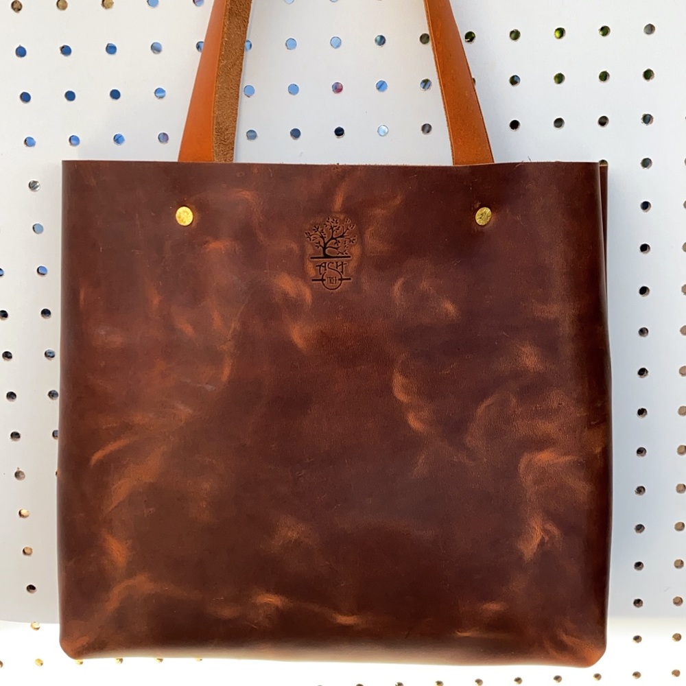 Handstitched genuine leather tote